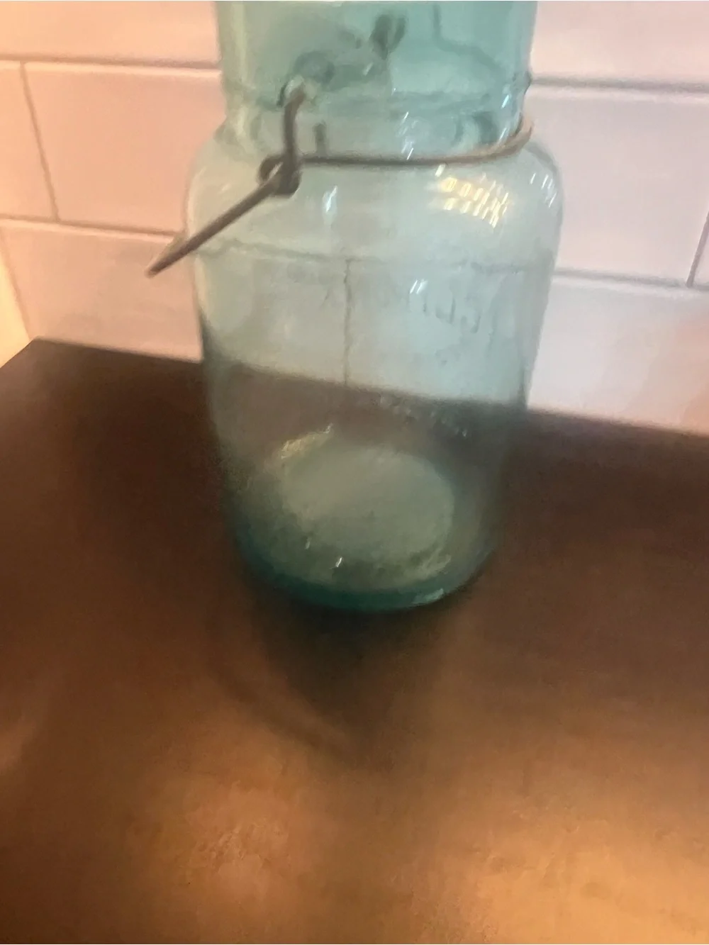 Vintage Climax Embossed Aqua Glass Storage Jars - Set of 2